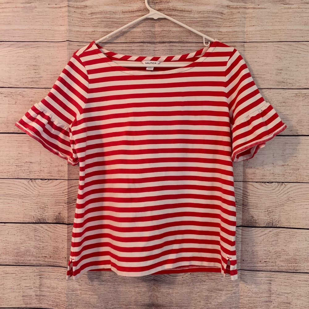 Nautica red and white striped top
